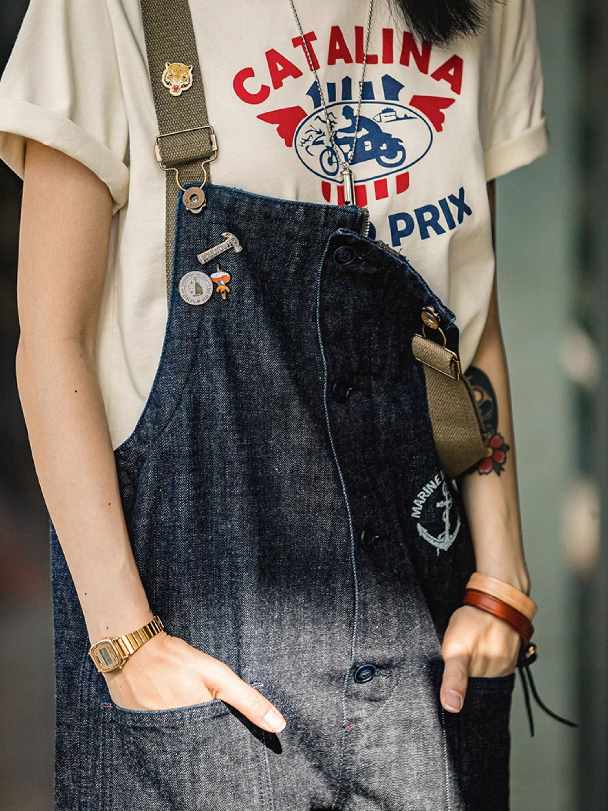 カイ インディゴ セルビッジ デニムオーバーオール