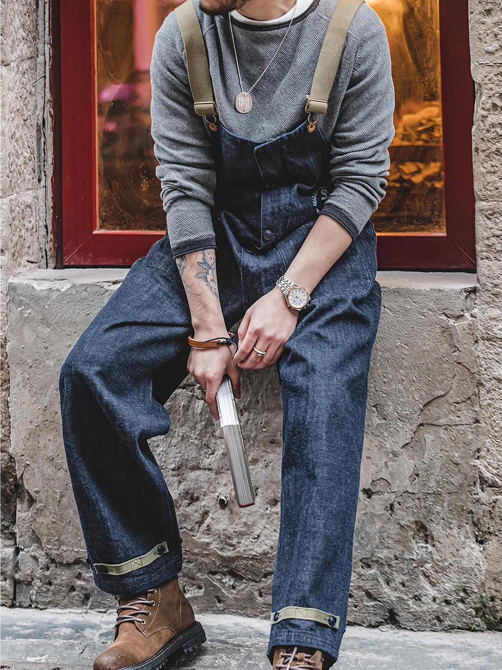 カイ インディゴ セルビッジ デニムオーバーオール