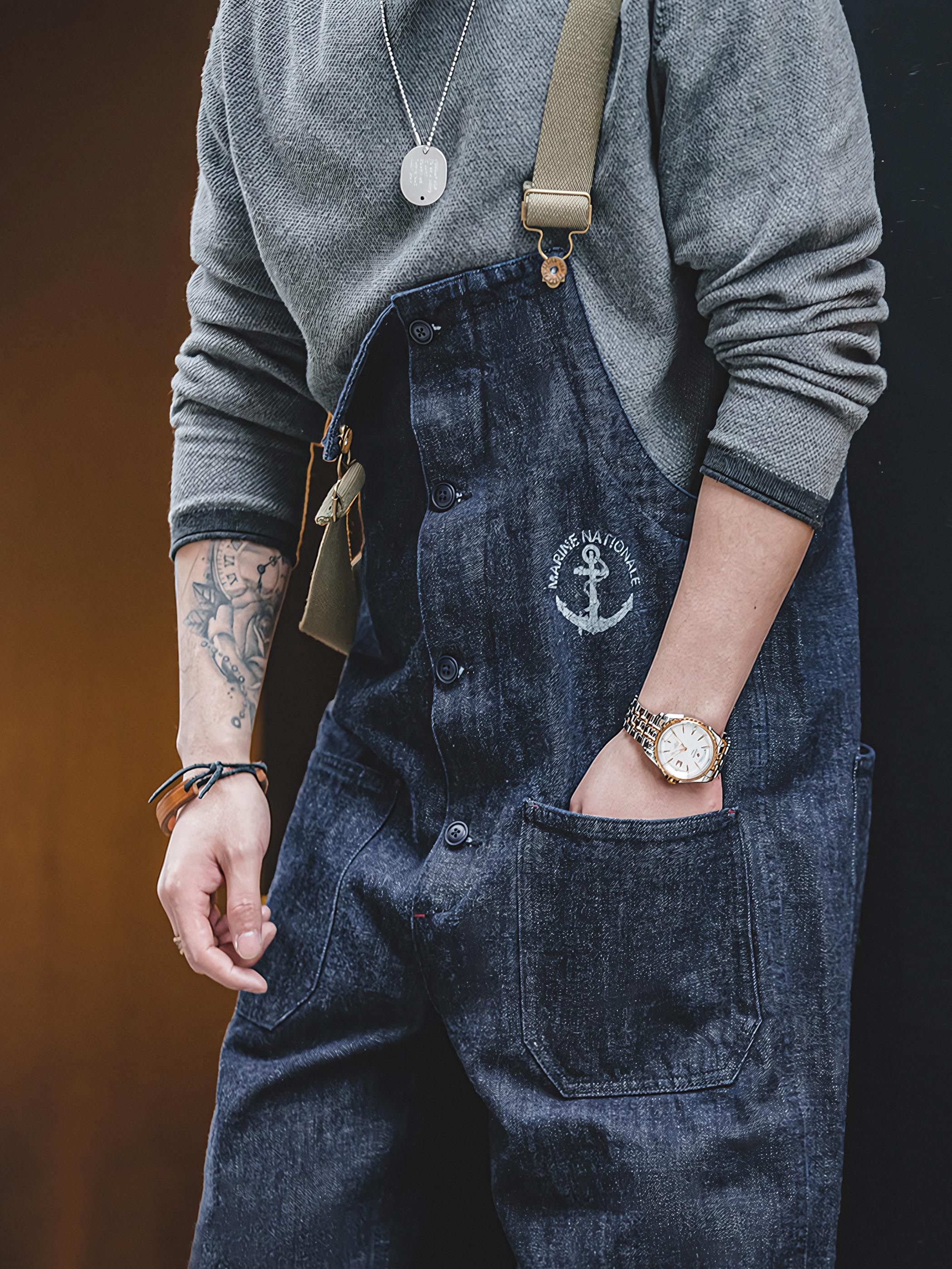 カイ インディゴ セルビッジ デニムオーバーオール