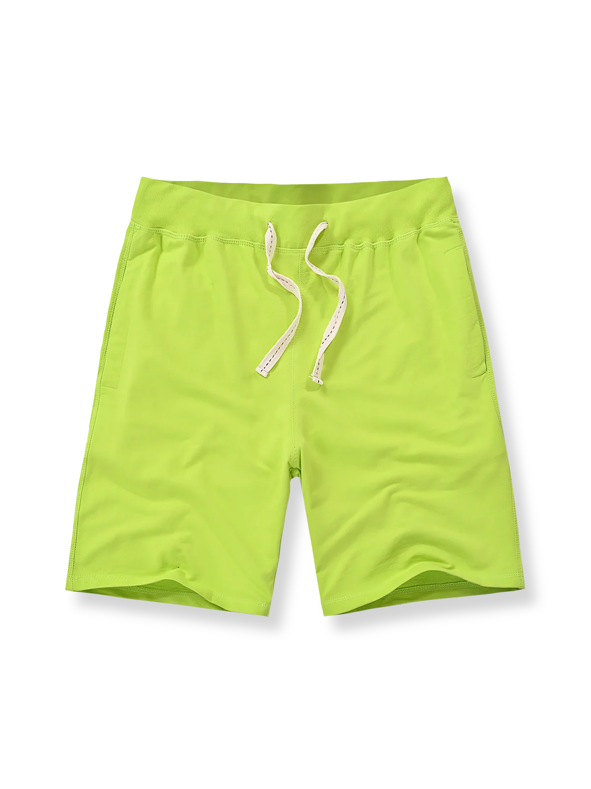 メンズ コットンショートパンツ ネオングリーン リラックスフィット ドローストリング