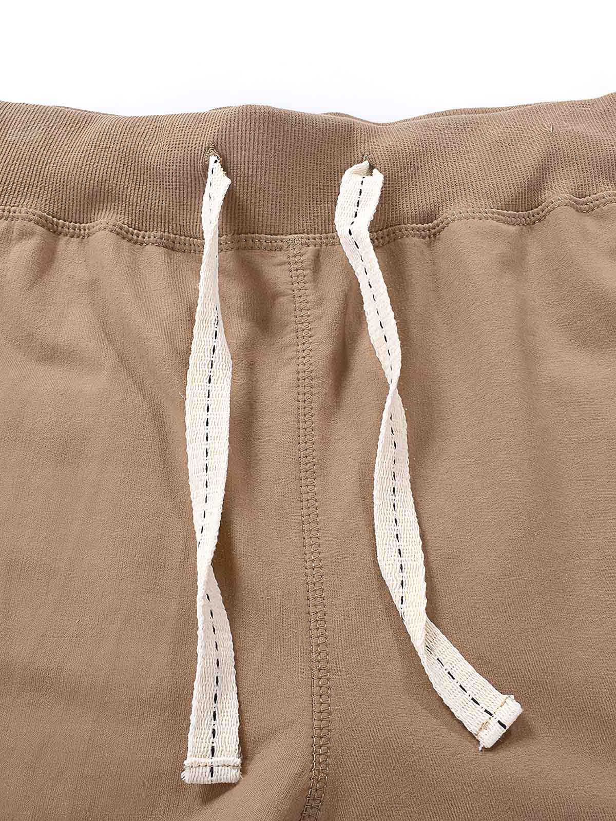 コットンスウェットショートパンツ ベージュ ドローストリングウエスト クローズアップ