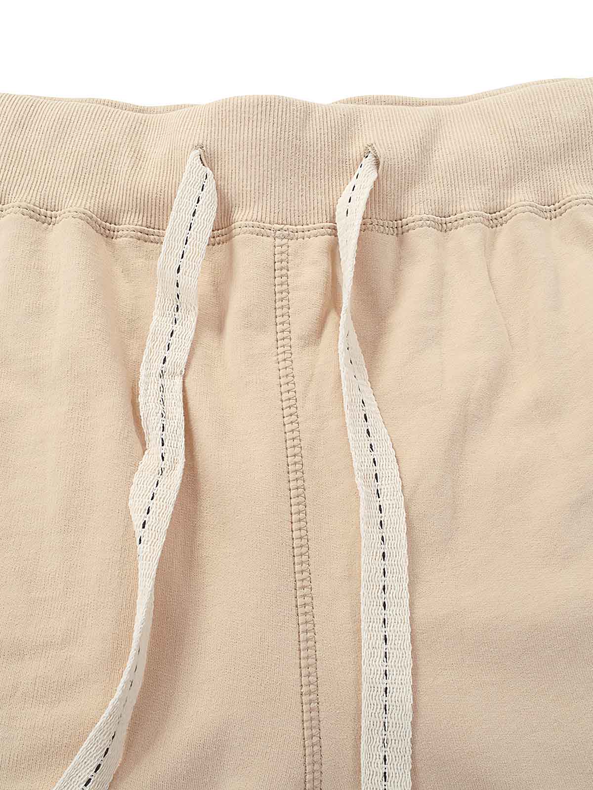 コットンショートパンツ ベージュ 弾性ウエスト ドローストリングディテール