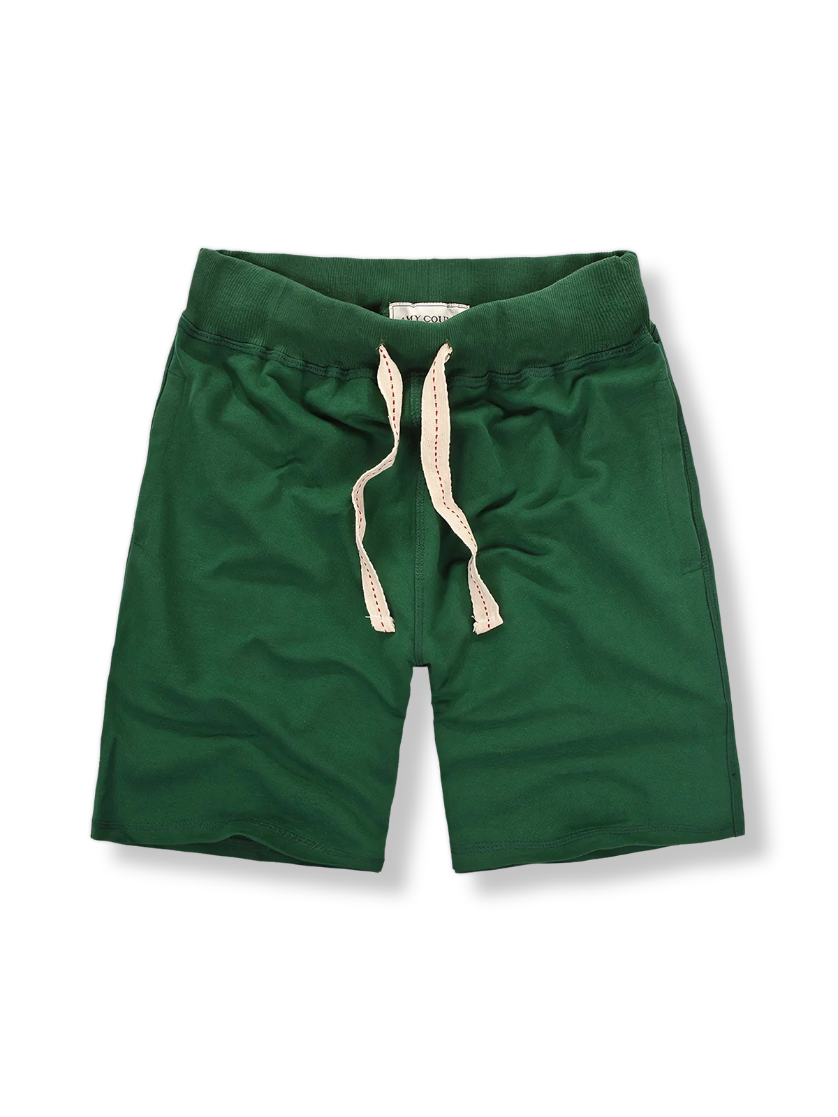 コットンショートパンツ メンズ グリーン リラックスフィット ドローストリング 正面ビュー
