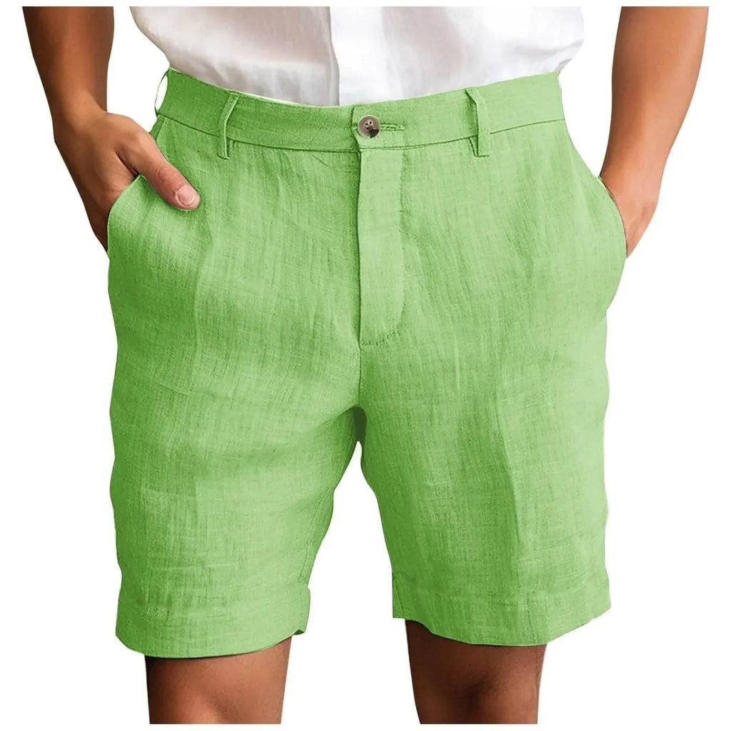 リネン チノショーツ メンズ ライトグリーン テーラードデザイン スマートカジュアルコーデ