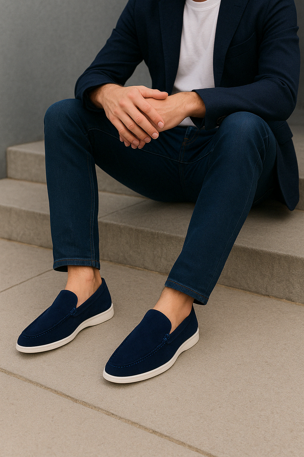 スエードローファー メンズコーデ デニム スマートカジュアルスタイル