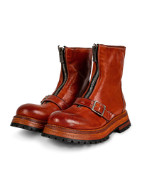 ショウタ ブラウン フロントジップ レザーブーツ