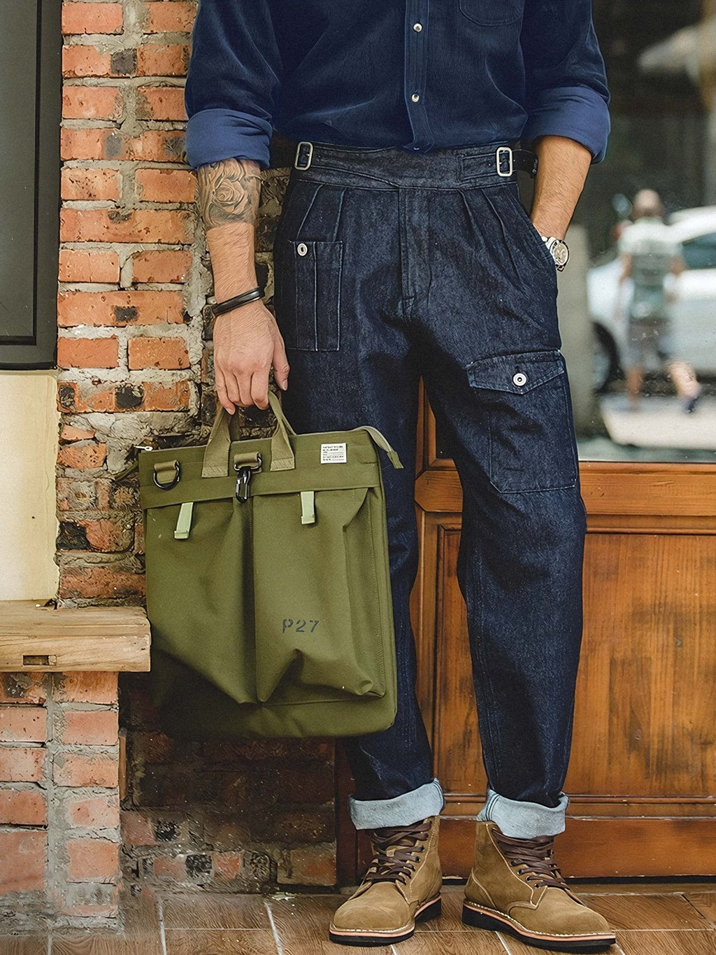 ネイビーソウジワークデニムパンツ