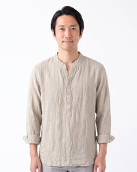長袖ヘンリーネックTシャツ メンズ — コットンリネンの涼やかな大人カジュアル