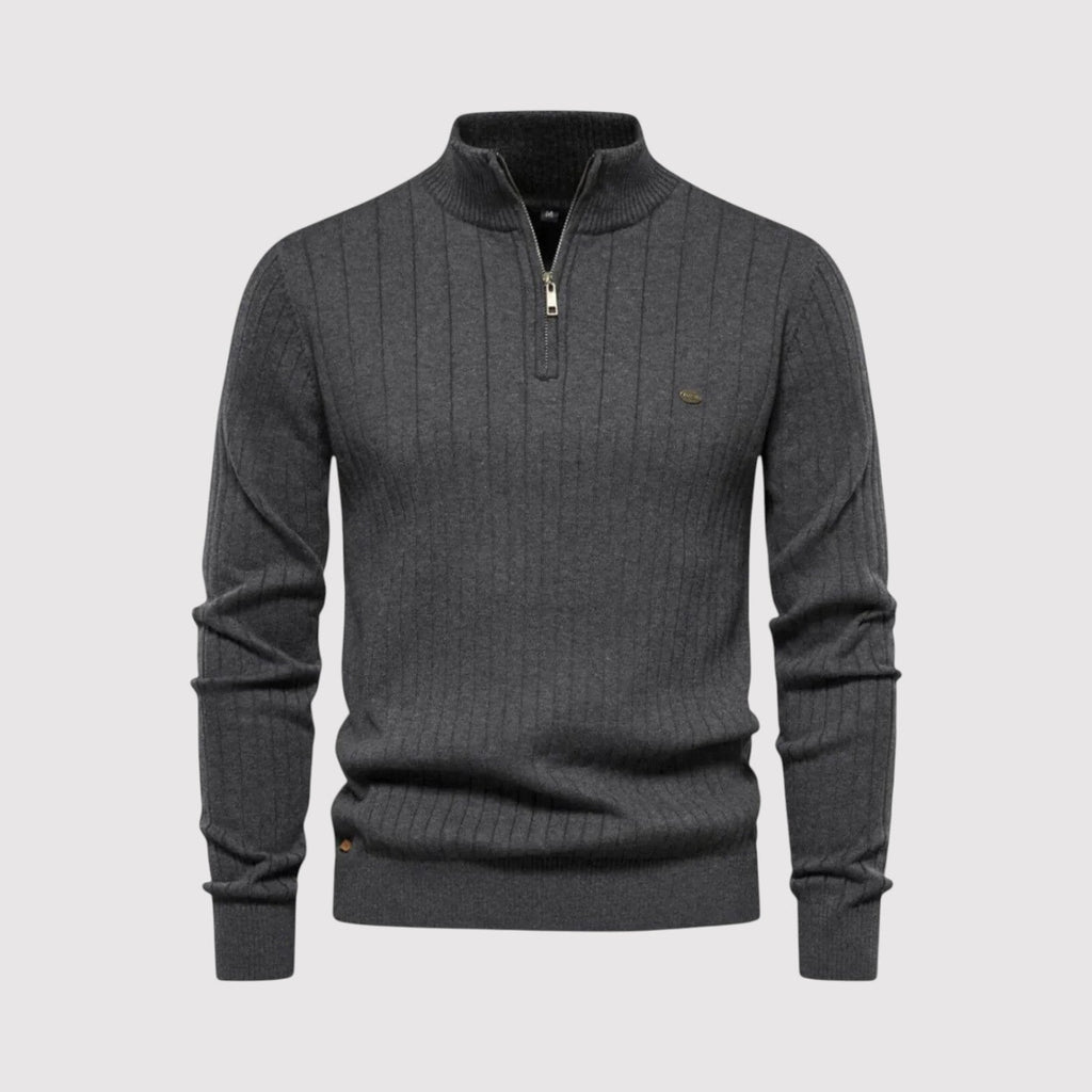 ショウ ハーフジップ リブニット セーター