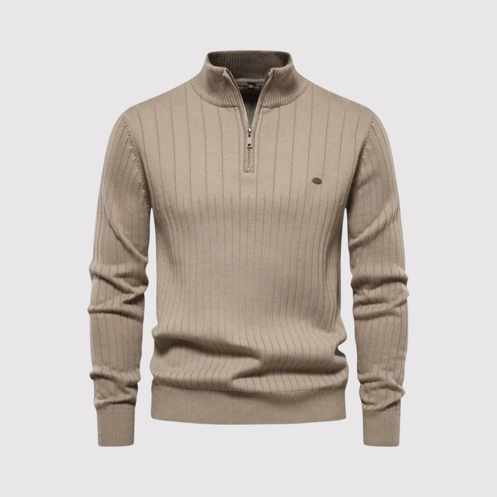 ショウ ハーフジップ リブニット セーター