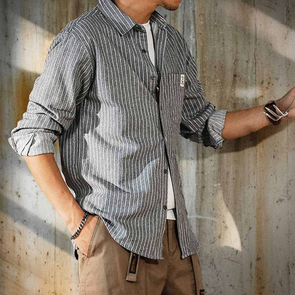 カサイストライプカジュアルシャツ