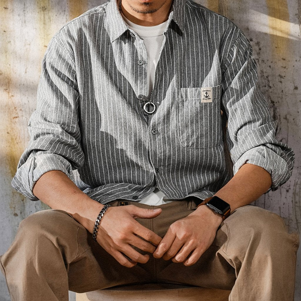 カサイストライプカジュアルシャツ