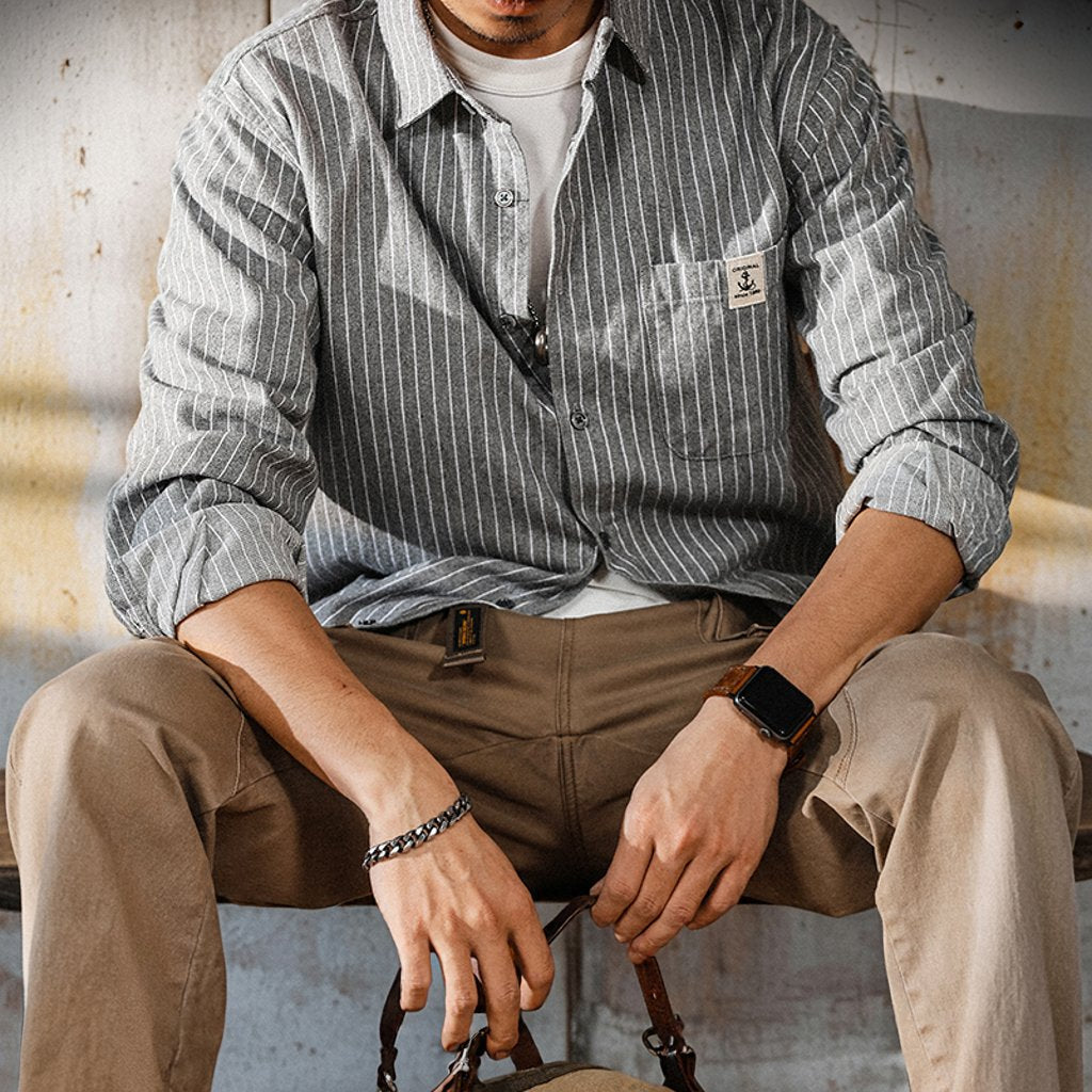 カサイストライプカジュアルシャツ