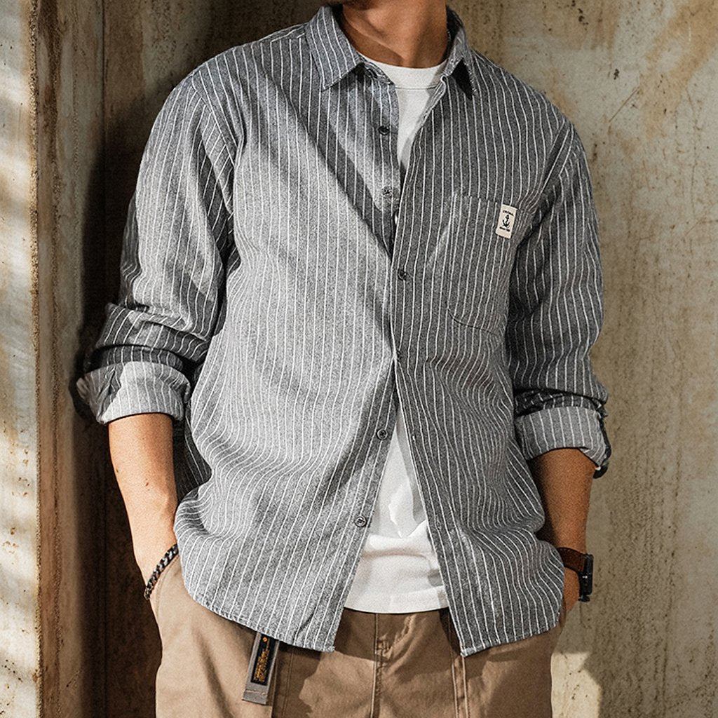 カサイストライプカジュアルシャツ