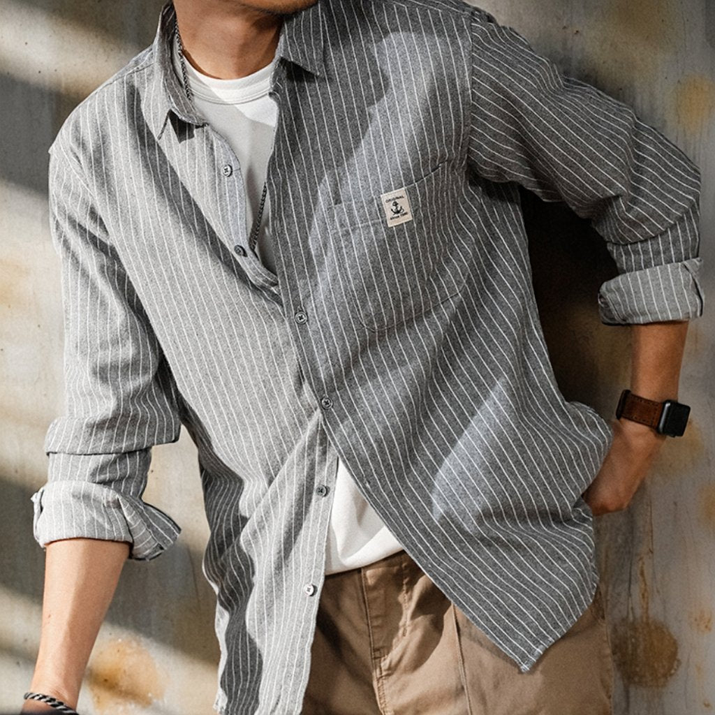 カサイストライプカジュアルシャツ