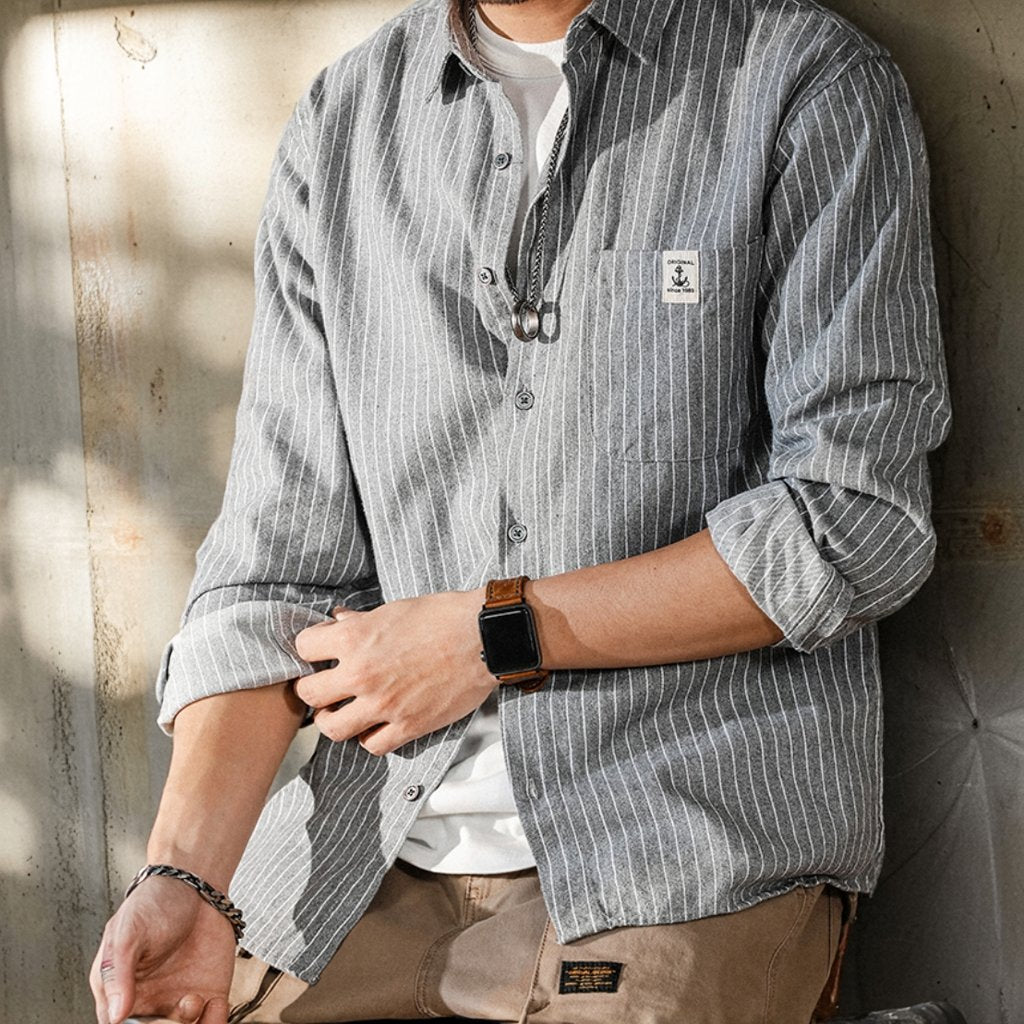 カサイストライプカジュアルシャツ