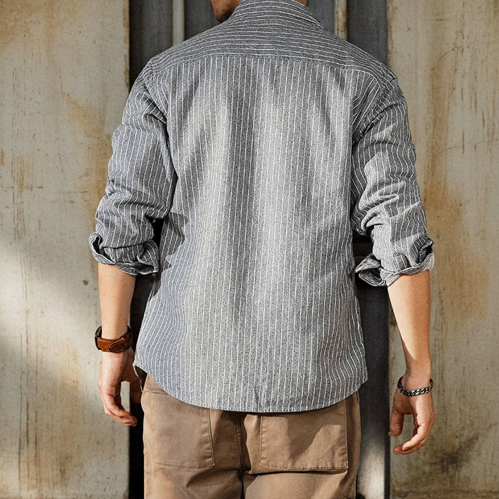 カサイストライプカジュアルシャツ