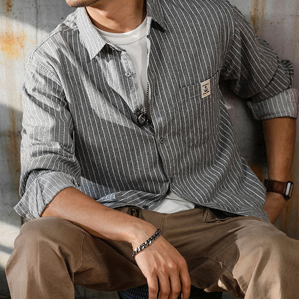 カサイストライプカジュアルシャツ