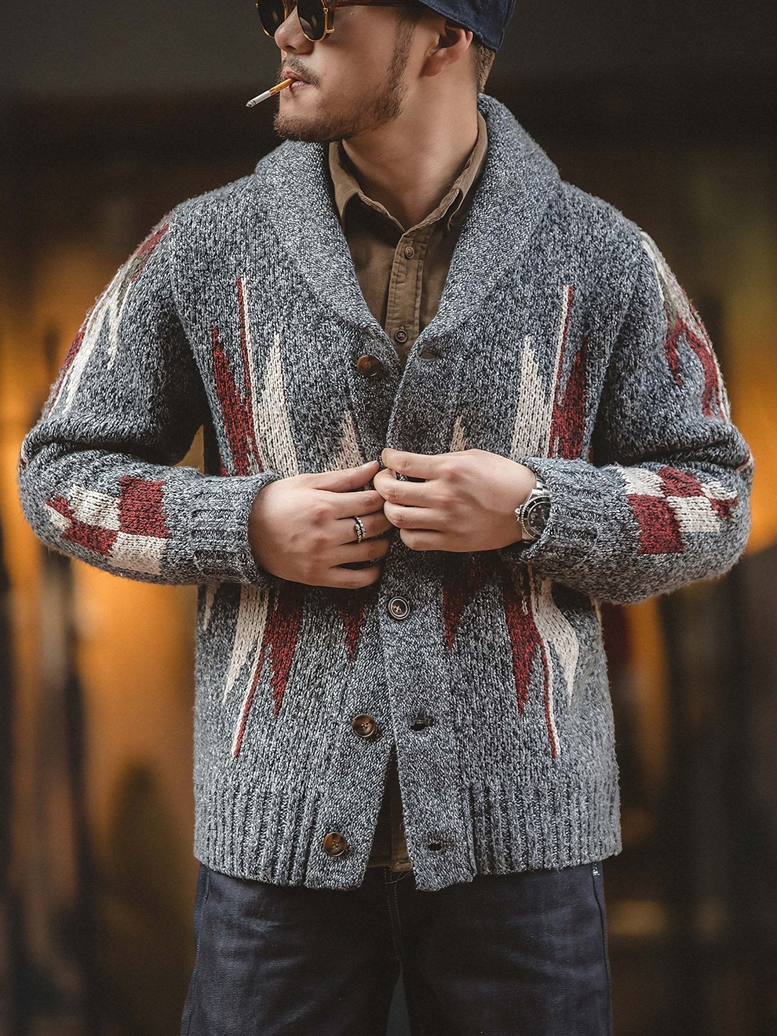 アーロン ネイティブ パターン ショールカーディガン