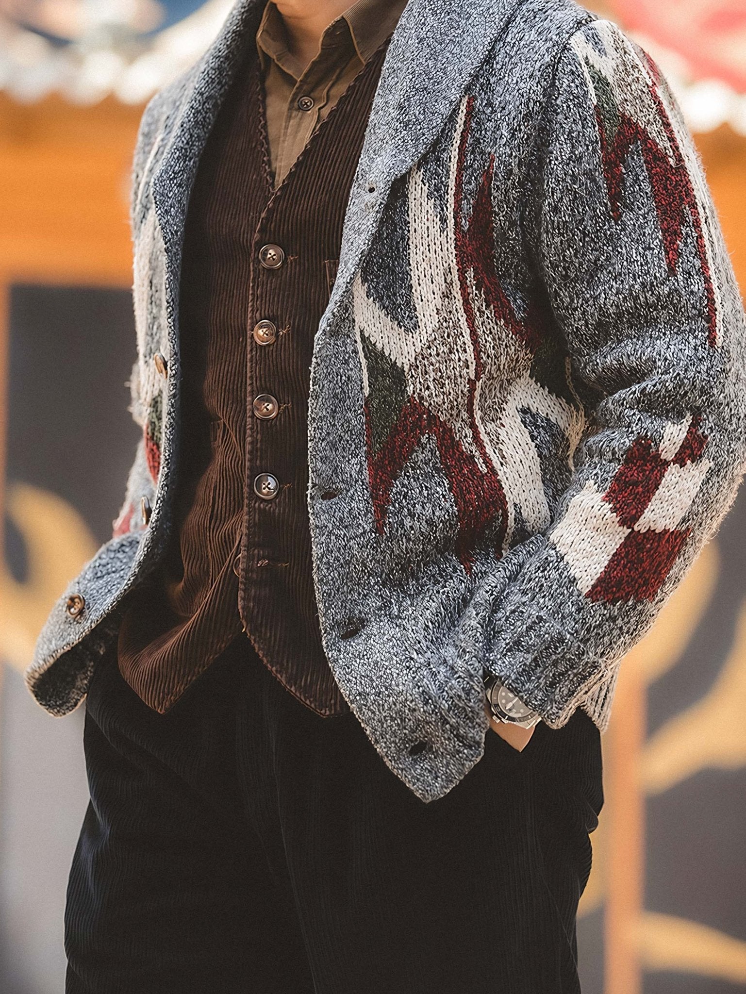 アーロン ネイティブ パターン ショールカーディガン