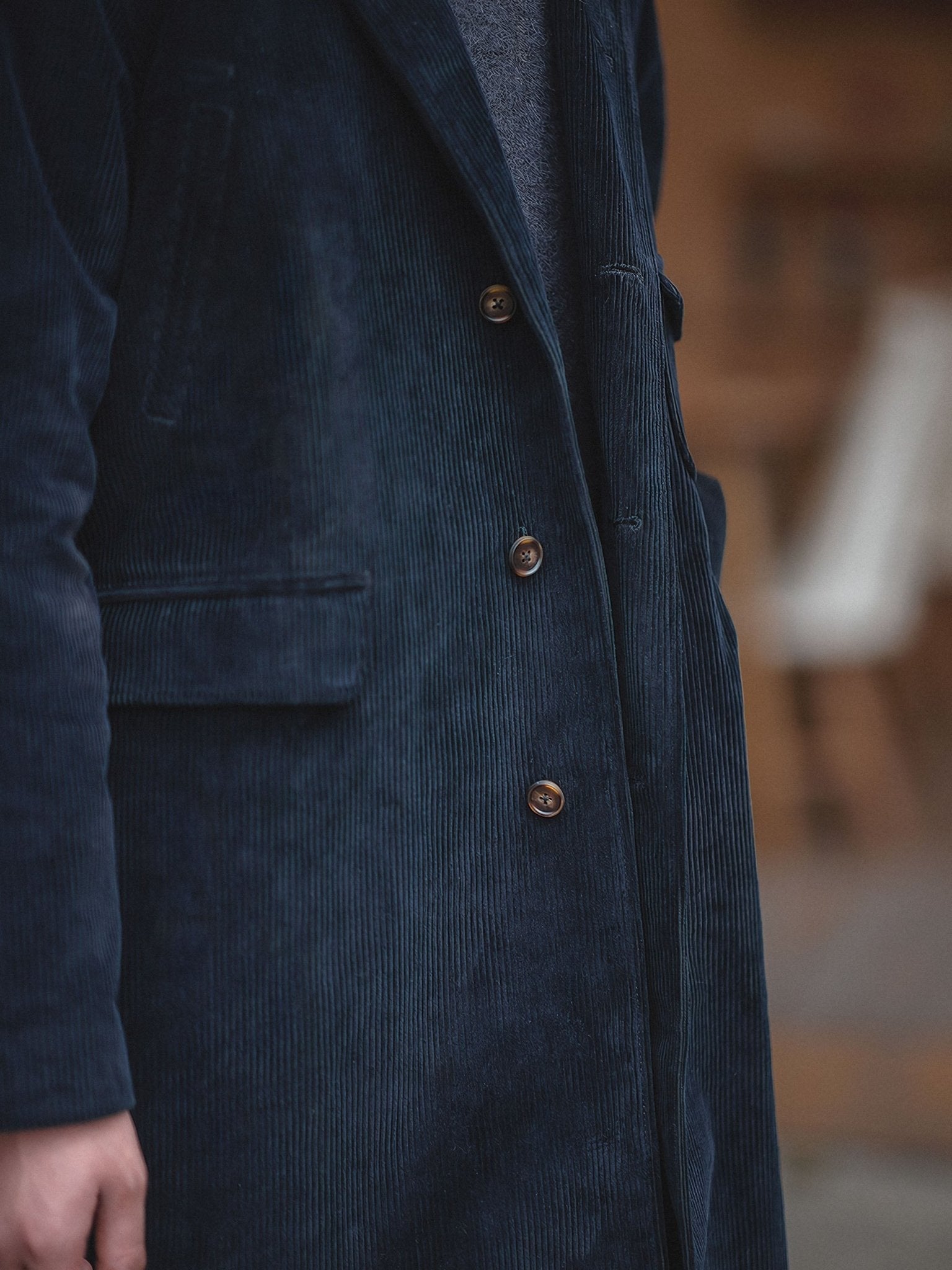 ネイビーハルバートコーデュロイコート