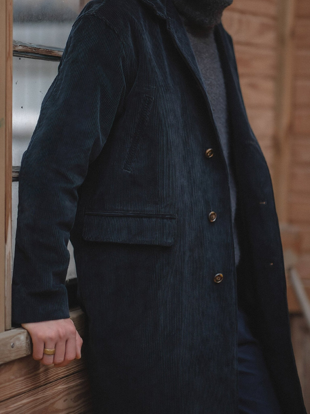 ネイビーハルバートコーデュロイコート