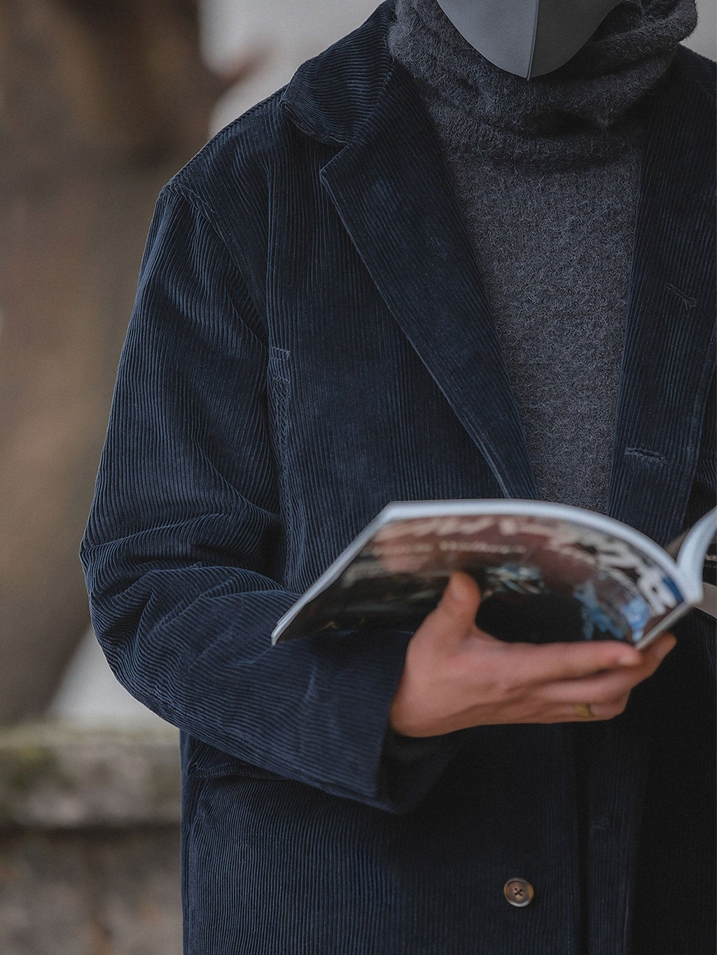 ネイビーハルバートコーデュロイコート