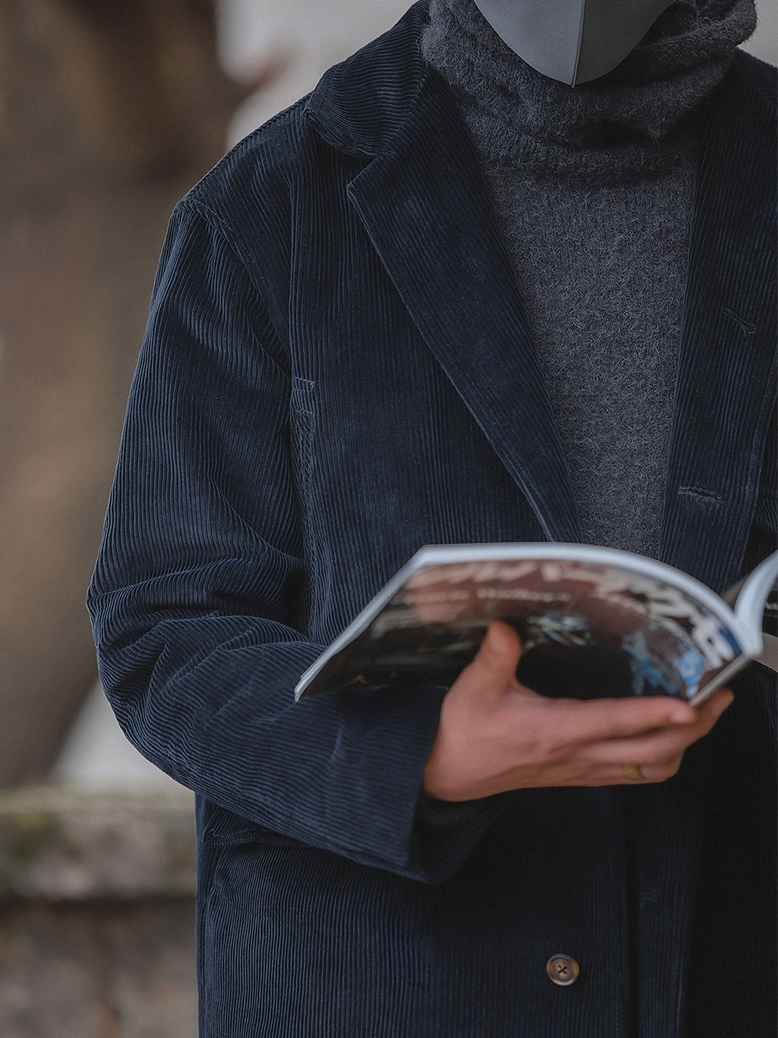 ネイビーハルバートコーデュロイコート