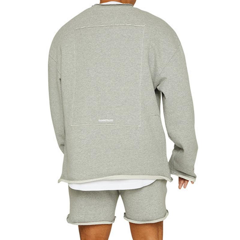 メンズ用無地スウェットシャツ×ショートパンツセット（グレー）背面、ロゴのワンポイント